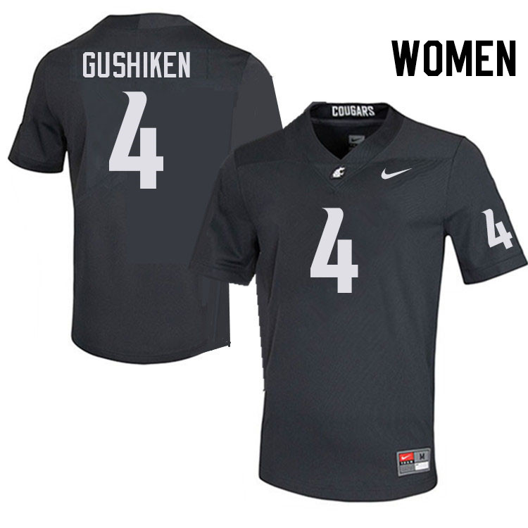 Women #4 Kapena Gushiken Washington State Cougars College Football Jerseys Stitched-Charcoal